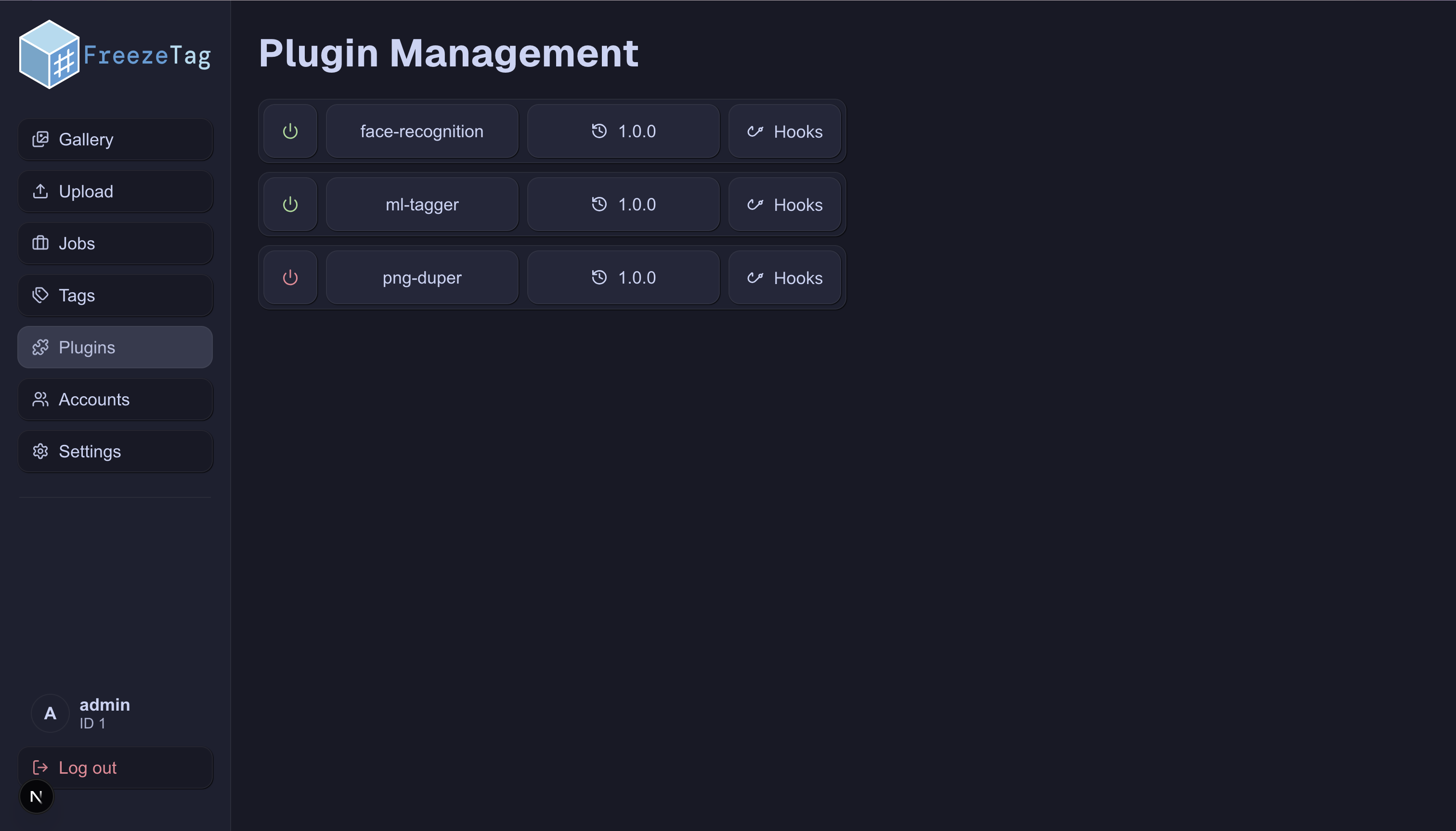 Example of the Plugins Page