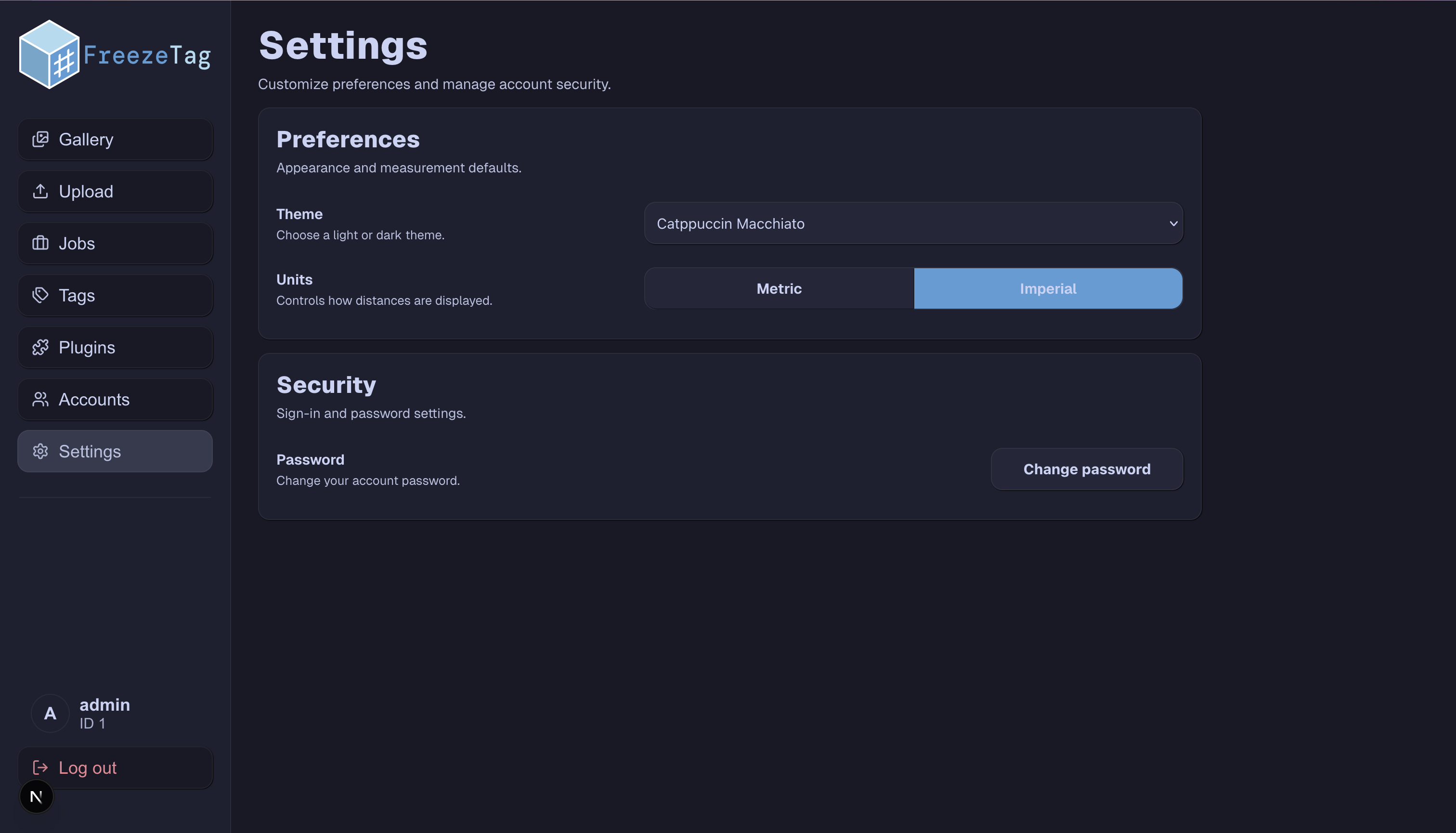 Example of the Settings Page