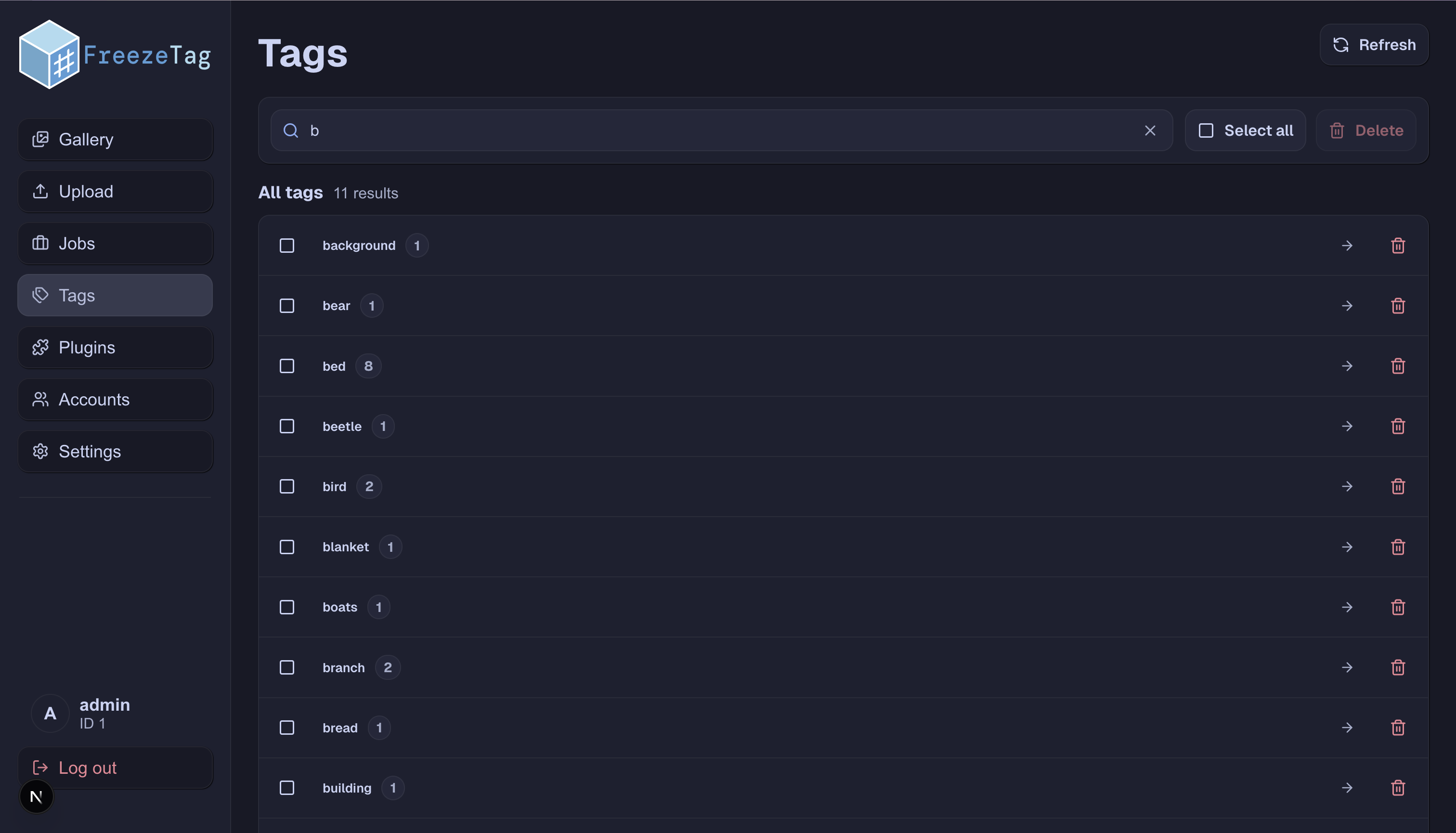 Example of the Tags Page